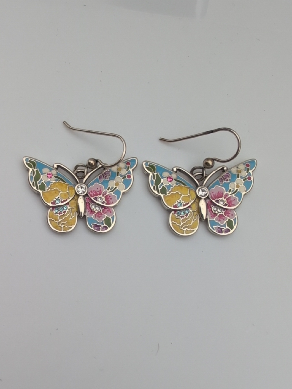 Brighton Multicolor Blossom Hill Butterfly Dangle Earrings Silver